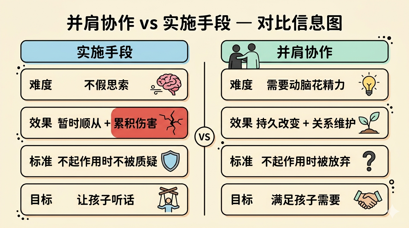 并肩协作 vs 实施手段的四个维度对比