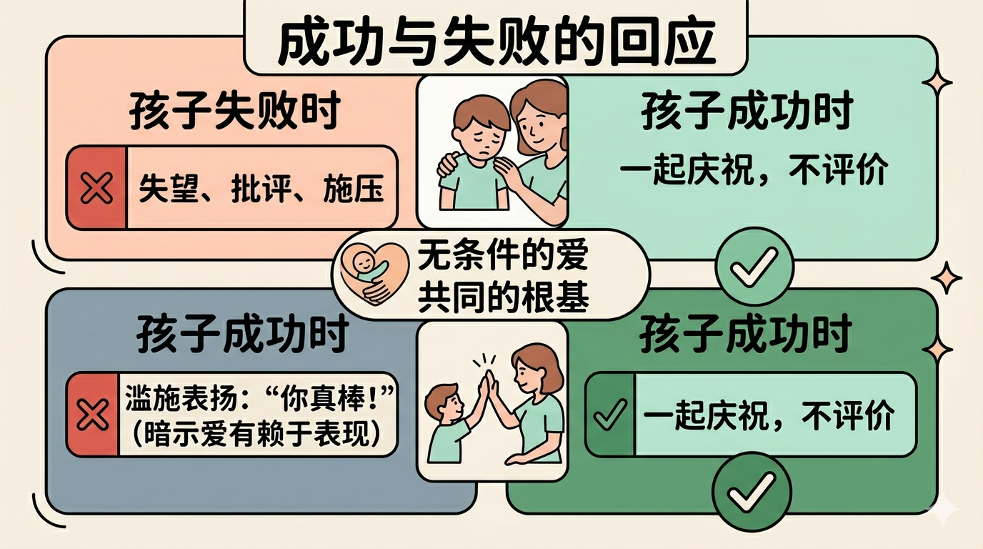 失败时最需要爱，成功时不过度强化