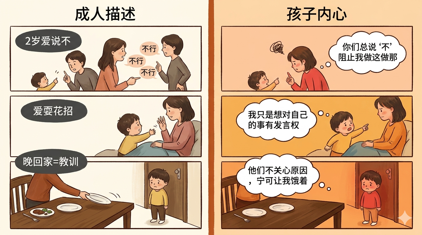 成人描述 vs 孩子内心——同一行为的截然不同解读